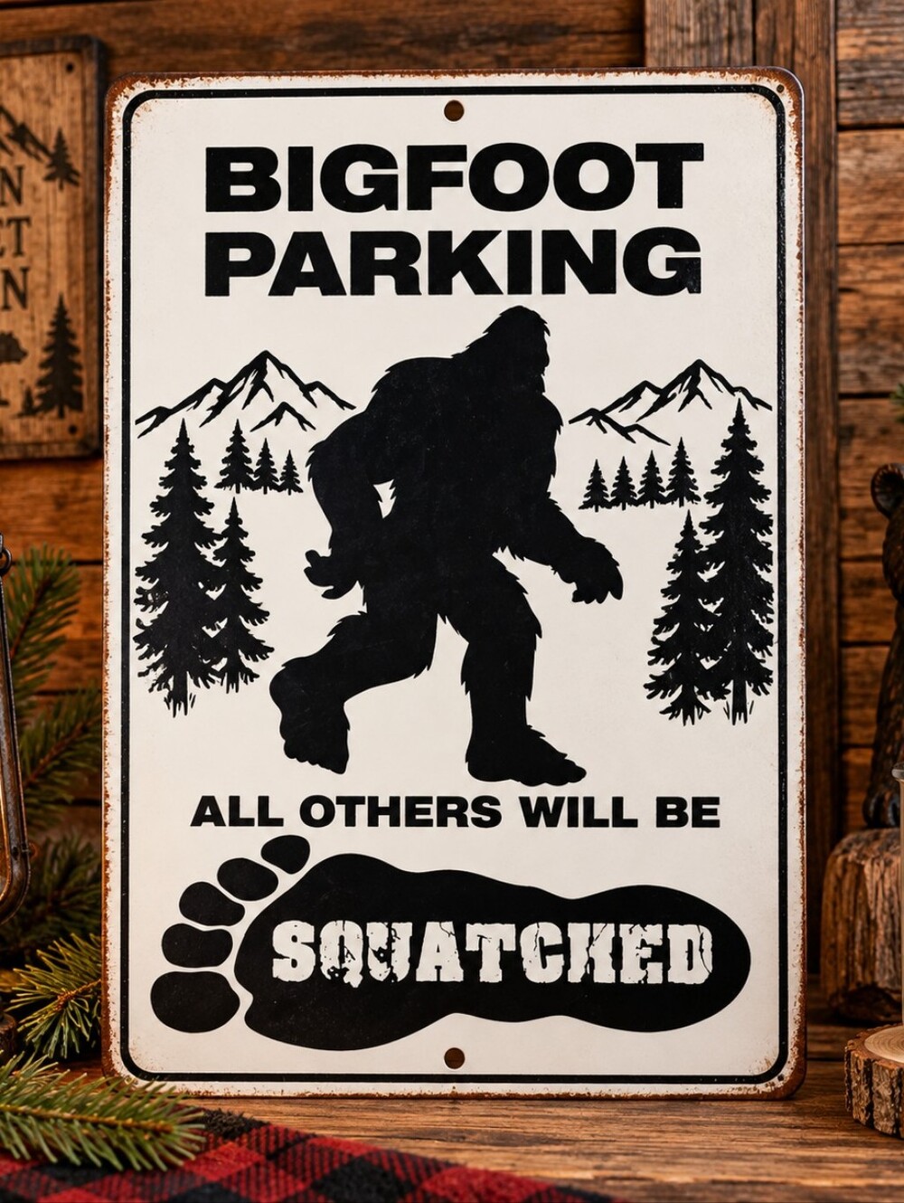 Bigfoot Sasquatch Metal Sign 12x8 Funny Cabin Hunter Wall Decor Gift